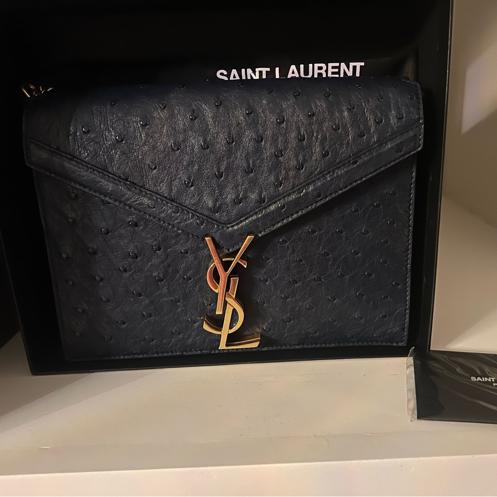 YSL-Navy Ostrich leather bag- RARE